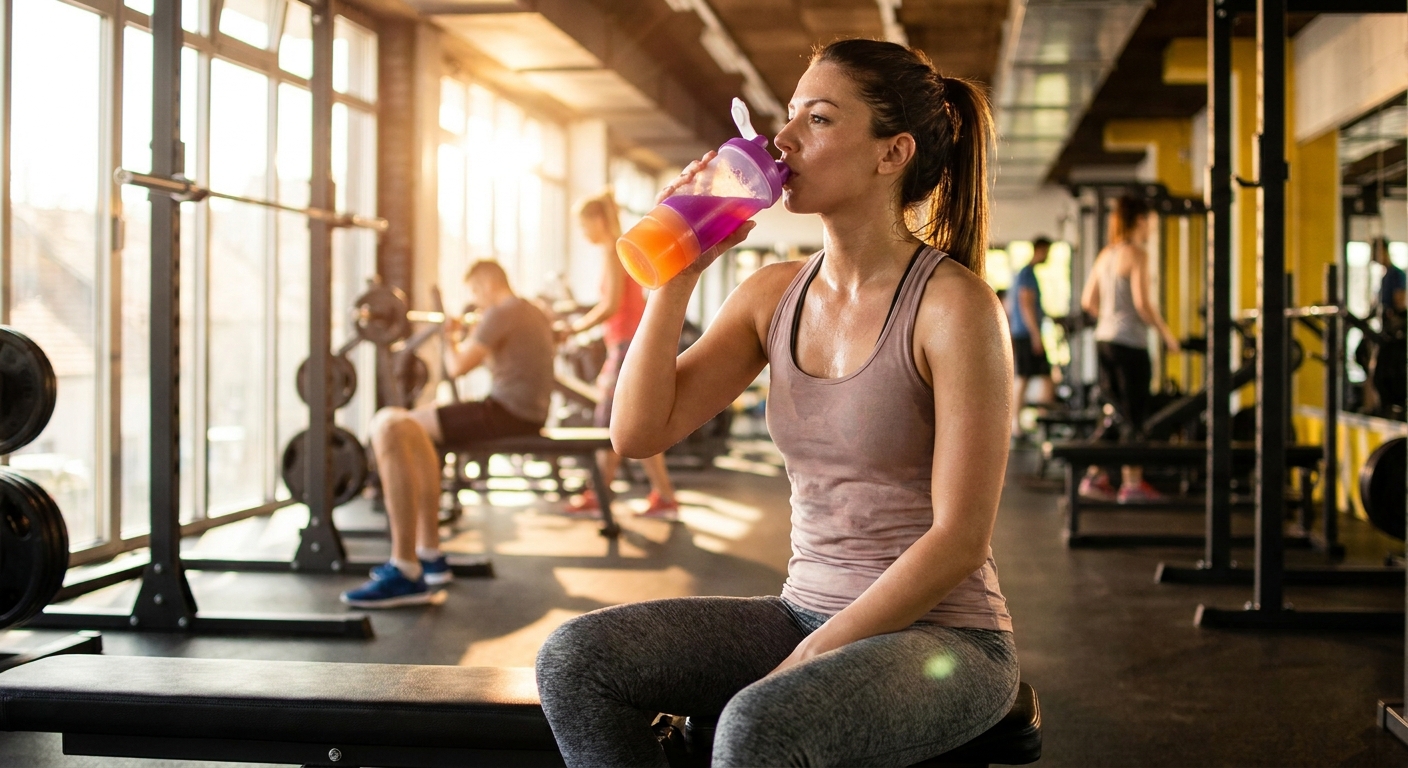 EAA vs. BCAA: What's the Difference and Which Do You Need? 2 Drinking an amino acid supplement during a workout