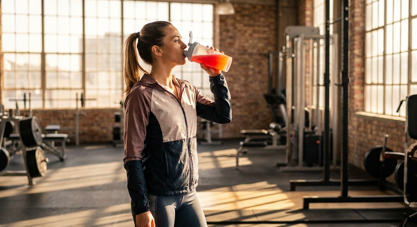 How to Choose the Right Pre-Workout Supplement 2 Drinking a pre-workout supplement shake before training