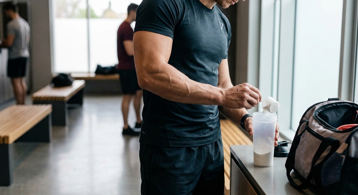 Whey Protein vs. Whey Isolate: Which One Should You Buy? 2 Pouring whey protein powder into a shaker bottle at the gym
