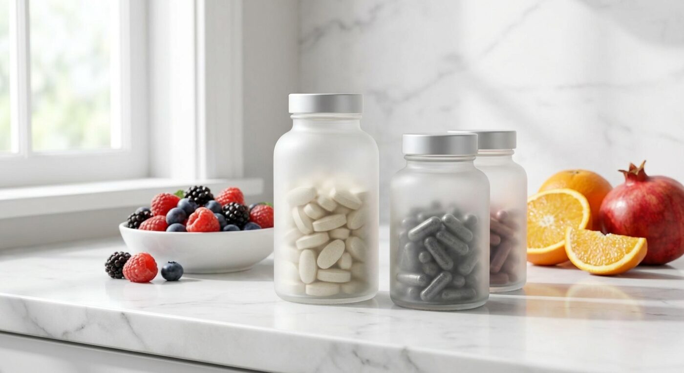 Best Supplements for Women's Health: A Practical Guide 6 Womens health supplement bottles with fresh fruit